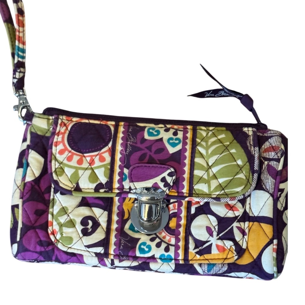 Vera Bradley Pushlock Wristlet PLUM CRAZY‎ Push Lock Purple Multi Floral Combo